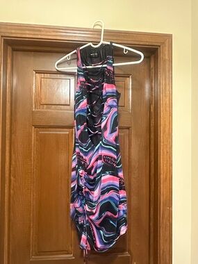 White Fox Boutique Multicolor Lace-Up Backless Bodycon Dress - Pink/Blue